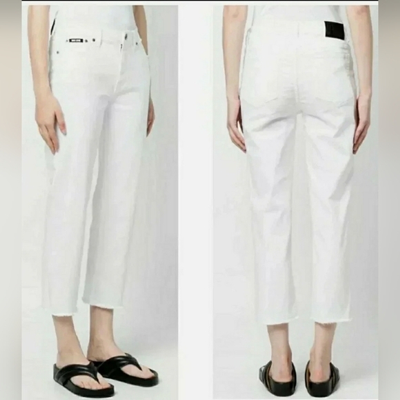 Jeans Midrise Size 32 Soft Stretch Raw Hem Cropped Jeans New - Picture 2 of 8